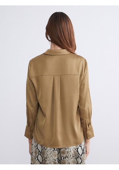 Lcwaıkıkı Classic Haki Oversize Saten Kadın Gömlek