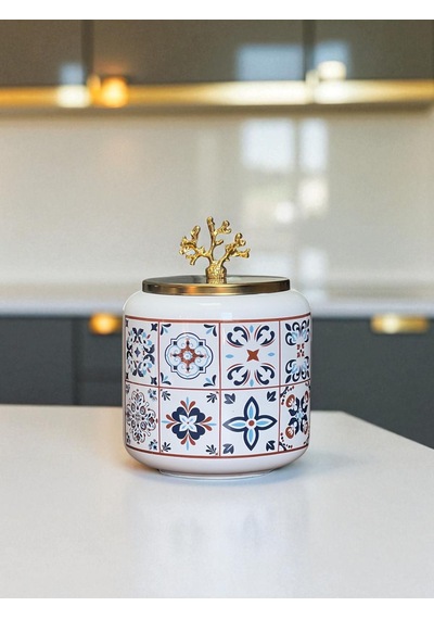 Kahve Köşesi - 1.4 L Ceramic Desenli Baharatlık Gold Kahverengi