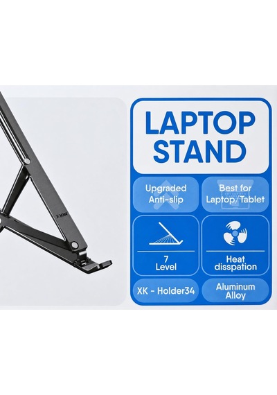 Katlanabilir Laptop Standı Alüminyum Alaşımlı 7 Kademe Ayarlanabilir Ergonomik Notebook Yükseltici Kaymaz Tasarım Isı Dağıtımlı Laptop Ve Tablet Standı Xk-holder34 Katlanabilir Laptop Standı Alüminyum Alaşımlı 7 Kademe Ayarlanabilir Ergonomik Notebook Yükseltici Kaymaz Tasarım Isı Dağıtımlı Laptop Ve Tablet Standı Xk-holder34
