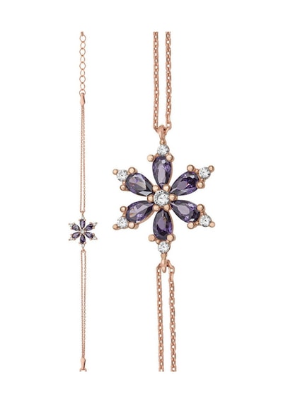 Mor Taşlı Lotus Çiçeği Bayan Bileklik Bbb22 Rose Gold