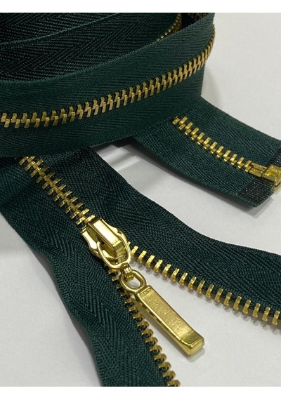 Demir Diş Kaban Mont Fermuarı / 100 Cm / Koyu Yeşil/ Gold Diş /