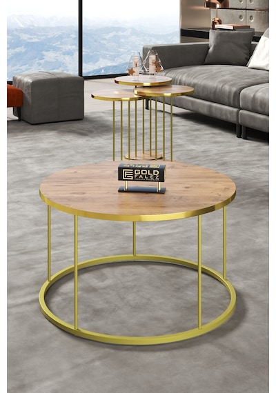 Orta Sehpa Ve Zigon Sehpa Terra Set Gold Ceviz