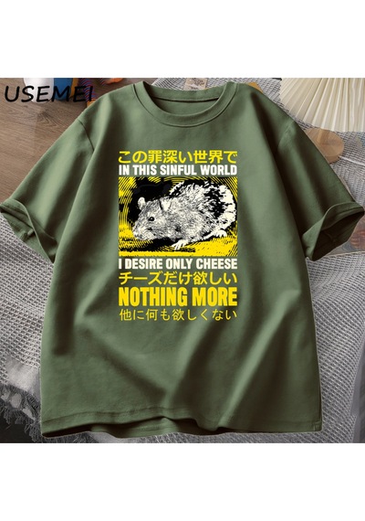 Flood Of Style Ben Arzu Sadece Peynir T-shirt Erkekler Komik Pamuk Japon Sıçan Grpahic Tees Casual Pamuk Kıs Yeşil