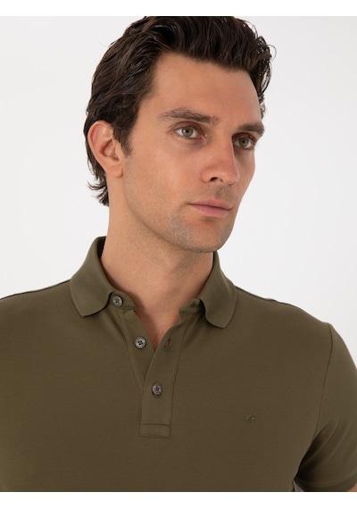 Haki Slim Fit %100 Pamuk Polo Yaka T-shirt Yeşil