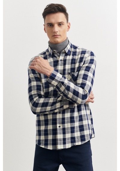 AC&Co / Altınyıldız Classics Erkek Lacivert-Bej Slim Fit Dar Kesim Düğmeli Yaka %100 Pamuk Kareli Oduncu Gömlek 4A2023100177LBJXL Lacivert - Bej AC&Co / Altınyıldız Classics Erkek Lacivert-Bej Slim Fit Dar Kesim Düğmeli Yaka %100 Pamuk Kareli Oduncu Gömlek 4A2023100177LBJXL Lacivert - Bej