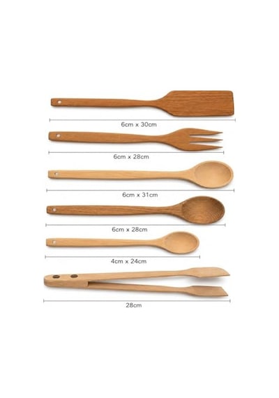 6 Parça Mutfak Spatula Ve Kaşık Seti Doğal Ahşap Çizilmez Yapışmaz Tencereye Uyumlu Kaşıklık Hediyeli