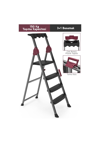 Perilla Comfort 3+1 Geniş Basamaklı Kolay Taşıma Aparatlı Merdiven