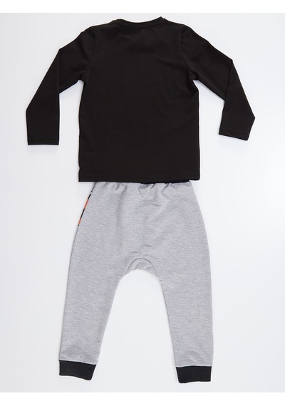 Erkek Çocuk Kışlık Kaplan Desenli Siyah Uzun Kollu 2 Parça T-Shirt Pantolon Takımı 3-8 Yaş