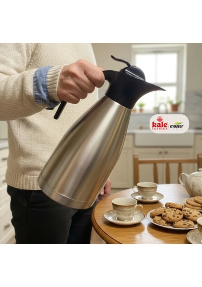 Kale Master 2 L Çelik Sürahi Termos Paslanmaz Çelik Vakumlu Termos, Sıcak Soğuk İçecek Servis Termosu, Çay Kahve Termosu-492 Gümüş