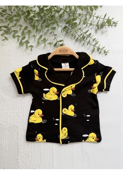 Ördek Baskılı Yazlık Pijama Takımı -1162 Siyah