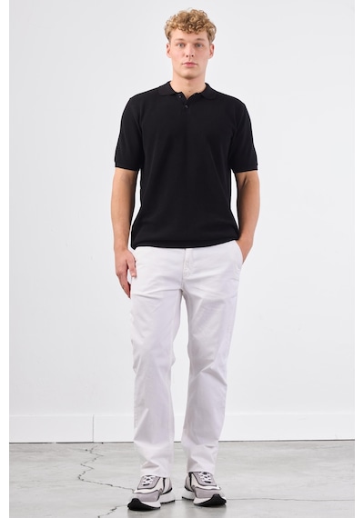 Dufy Siyah Polo Düğme Yaka Düz Renk Slim Fit Erkek Triko Siyah