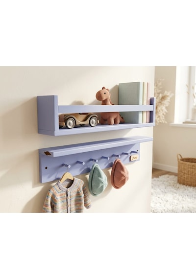 50 CM İkili Montessori Ahşap 50x10 Cm Duvar Rafı, İsme Özel Çocuk Odası Kitaplık Ve Askılık, Dekoratif Duvar Rafı, İkili Montessori Ahşap Çocuk Rafı. Mavi