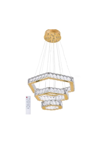 Alalighting Gold 3 Katlı Altıgen Ledli Kristal Taşlı Lüks Avize Altın - Gold