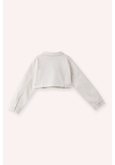 Panço Kız Bebek Ekru Crop Ceket Krem