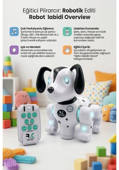 İnteraktif Akıllı Robot Köpek - Led Işıklı, Şarkı Söyleyen Ve Dans Eden Uzaktan Kumandalı Eğitici Oyuncak