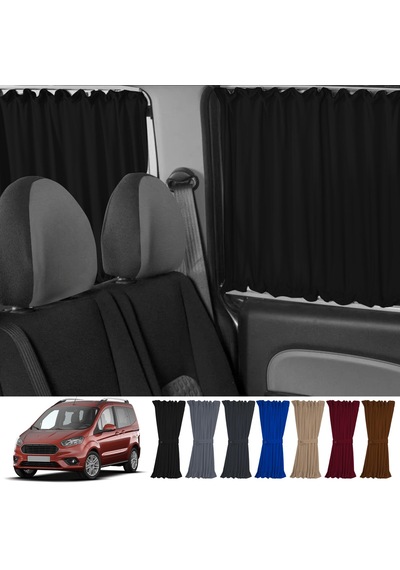 Pandami Ford Tourneo Courier 2014+ Uyumlu Siyah Raylı Oto Perde Takımı
