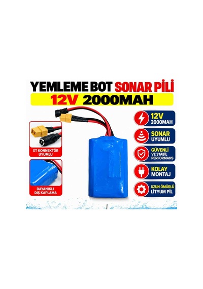 Yemleme Botu Sonar Pili 12v 2000mah Lityum Batarya Xt60 Konnektörlü Yedek Pil