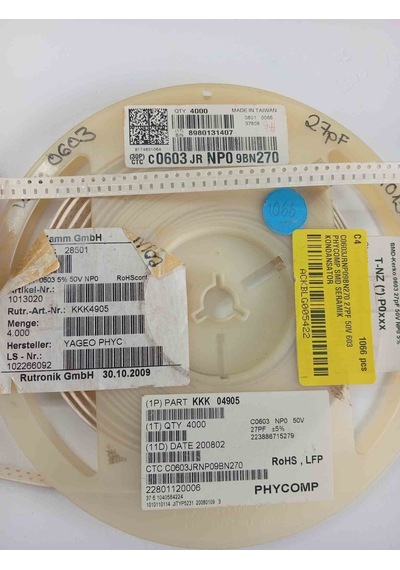 C0603jrnp09bn270 27pf 50v 603 Phycomp Smd Seramik Kondansatör 1000 Adet