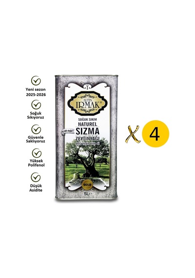 Altın Irmak Yeni Sezon Soğuk Sıkım Natürel Sızma Zeytinyağı 4 x 5 L + Zeytinyağı Sabunu 1 KG