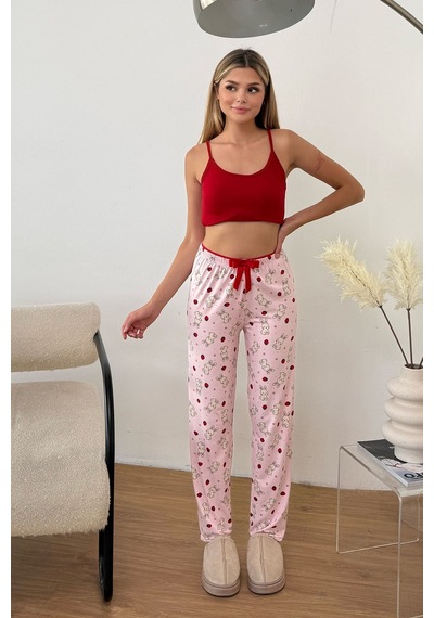 Giysa Kadın Beli Lastikli Tavşan Desenli Pijama Altı Pembe - 26y 4550