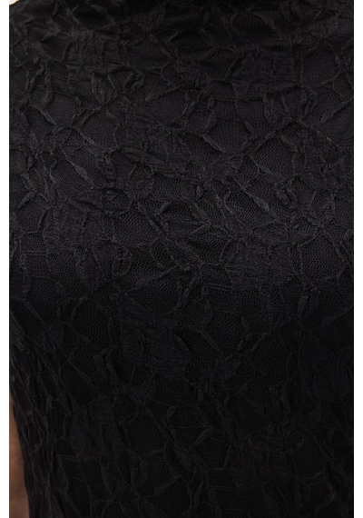 Sateen Dantel Kolsuz Elbise - Siyah-137060 Siyah