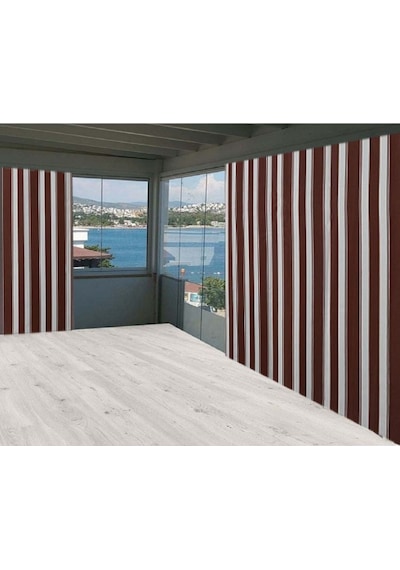 Ceylan Home Balkon Perdesi Kahverengi Kalın Çizgili Ölçü Seçenekl Kahverengi