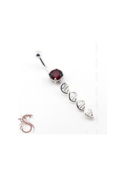 Parlak Bordo Taşlı Sallantılı Burgu Göbek Piercing P417 Gümüş