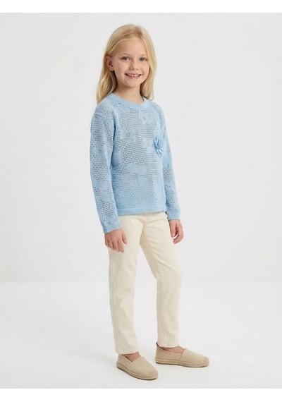 Zekids Kız Çocuk Ajur Desenli Şık Triko Tasarım Bluz-17142 Mavi