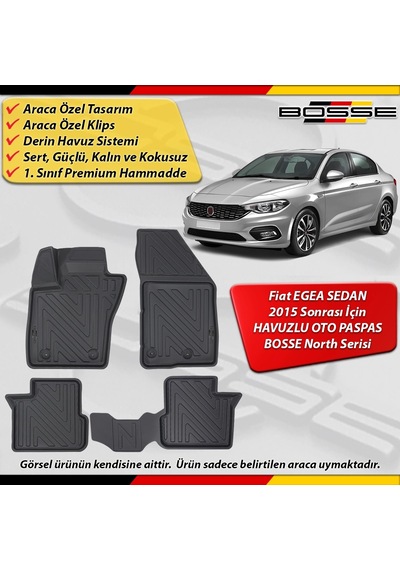 Fiat Egea Sedan Paspas Araca Özel 2015 Sonrası Derin Havuzlu Bosse North Serisi