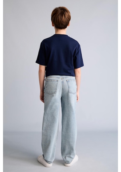 Defacto %100 Pamuk Loose Fıt Düz Paça Açık Mavi Jean Pantolon Erkek Çocuk H2152a826aunm39 Mavi-nm39