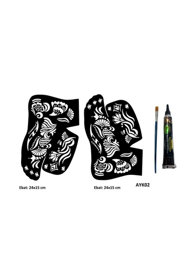 Airbrush Tattoo Tribal Dallar Ayak Kalıbı 2'li + Siyah Hint Kınası Geçici Dövme Yapma Seti