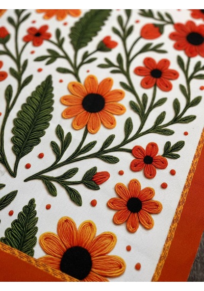Kır Çiçekleri Model Runner Masa Örtüsü 40x140 Cm Turuncu