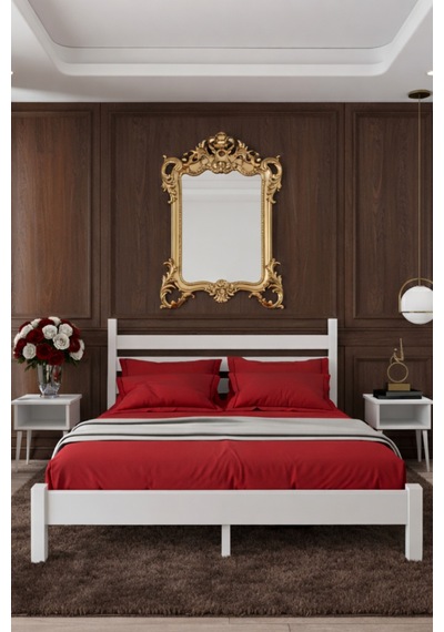 Renazzo Urban Masif Ahşap Karyola Beyaz 150x200 Beyaz - 150 X 200