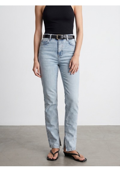 Dilvin 72326 Yanı Yırtmaçlı Straight Jean-mavi