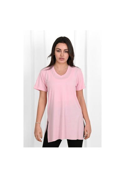 Kadın V Yaka Yırtmaçlı T-shirt 8783-22 001