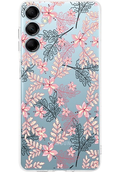 Samsung Galaxy M35 İle Uyumlu Floral Kırmızı Baskılı Kamera Korumalı Şeffaf Kılıf