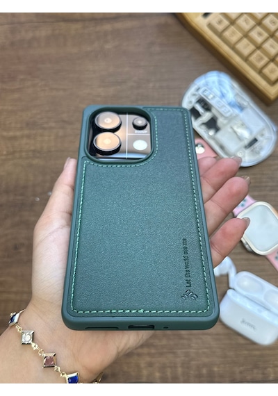 Redmi Note 13 Pro 4g Uyumlu Premium Deri Dokulu Darbelere Karşı Dayanıklı Nazal Silikon Kılıf Haki