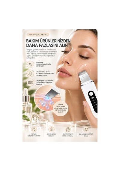 Robeve Auhma Ahb-13 Ultrasonik Cilt Temizleme Ve Yüz Bakım Cihazı 4 Modlu Iyon Teknolojili Cilt Spatulası, Siyah Nokta Ve Gözenek Temizleyici, Masaj Modu, Yüz Masaj Aleti Spatula Yüz Temizleme