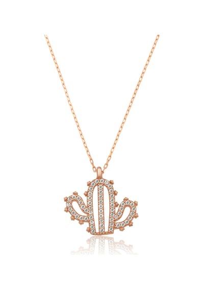 Kaktüs Kolye Nano Zikon Taşlı Rose Gold Kaplama 925 Ayar Gümüş Kolye