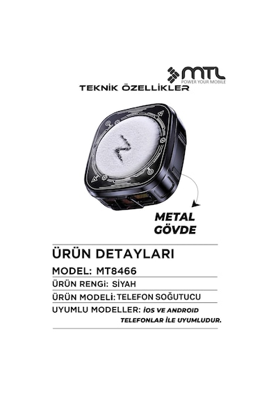 Telefon Tablet Soğutucu Fan Magsafe Uyumlu, Klipsli, Rgb, 3 Kademeli Siyah Mt8466
