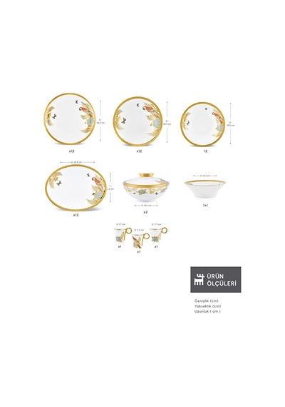 Karaca Royal Bone Golden Palms 55 Parça 12 Kişilik Yemek Takımı Çok Renkli