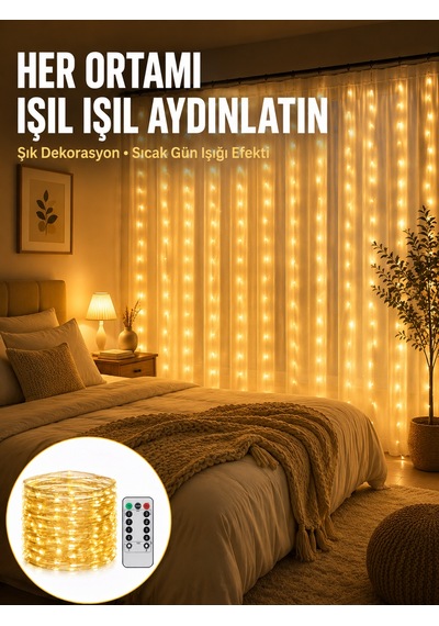 Dekoratif Perde Peri Led Günışığı Renk 8 Fonksiyonlu Işık Yeni Nesil Çokrenkli