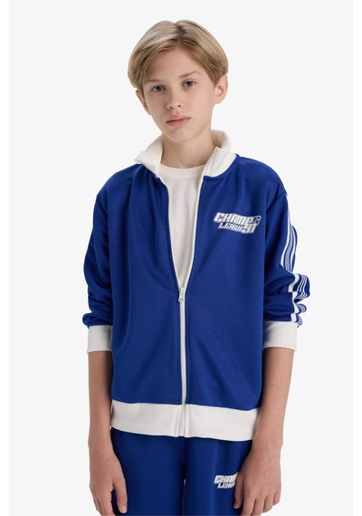 Defacto Erkek Çocuk Baskılı Fermuarlı Sweatshirt F1966a825aube325 Mavi