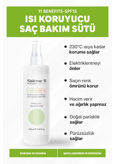 Sistéme 11 Sun Guard Isıya Karşı Koruyucu Saç Bakım Süt Spreyi 250 Ml