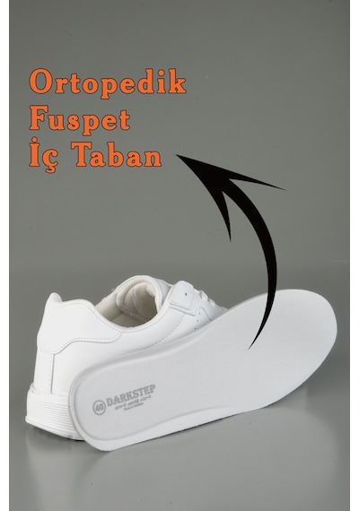 Beyaz Kadın Spor Ayakkabı Sneaker Ortopedik Faylon Taban Beyaz