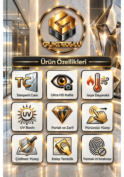Gökçeoğlu Cam Mutfak Seti 3'lü Set Ocak Arkası Koruyucu Oval Şekilli 52x60 Cm Kesme Tahtası 20x30 Cm 4'lü Bardak Altlığı 10x10 Cm Çok Renkli