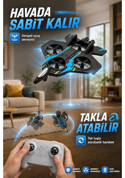 Oyuncakgidiyor Sünger Gövde Uzaktan Kumandalı Rc Uçak Full Fonksiyon Akrobat Havada Sabit Kalabilme Takla Atabilen 4d-v60