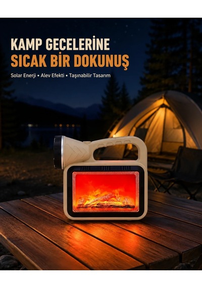 Ers- Alev Efektli Solar Lamba Cob Işıklı Taşınabilir Bahçe Kamp Aydınlatma