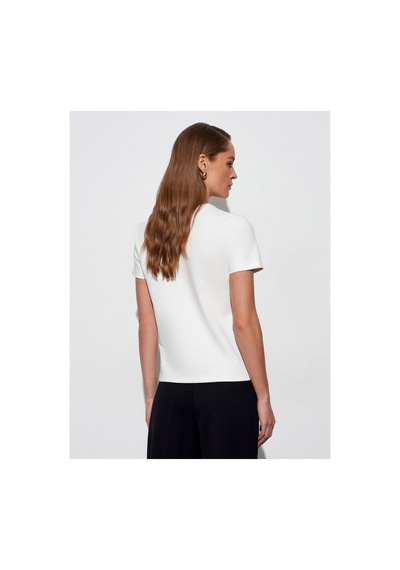 Dilvin 32779 Bisiklet Yaka T-shirt-ekru-16478