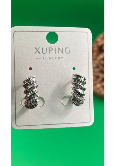 Xuping Gümüş Renk Şık Zirkon Taşlı Vip Çelik Küpe Gümüş